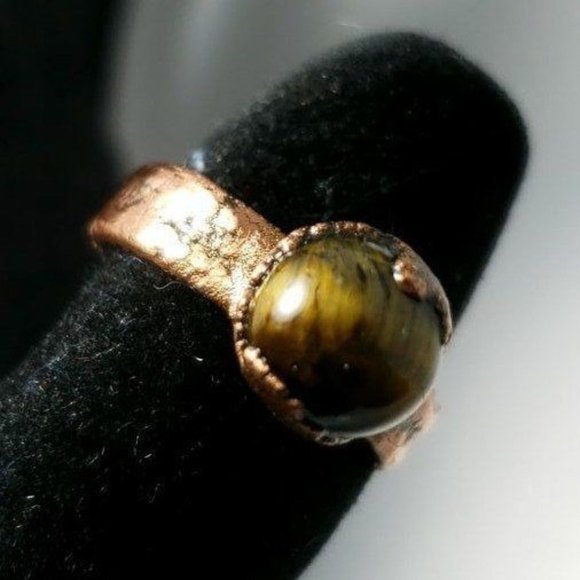 Tiger Eye Sphere Ring Size 5 - Picture 1 of 8